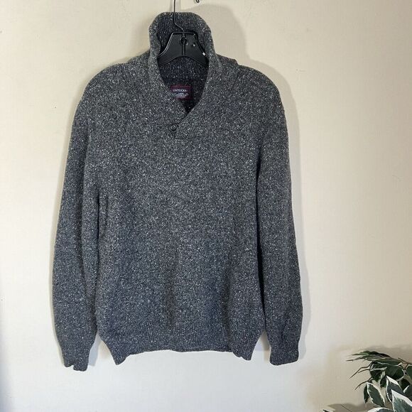 UNTUCKit Mens Cowl Neck Lambswool Wool Blend Sweater Salt Pepper Gray Knit L - Picture 1 of 4
